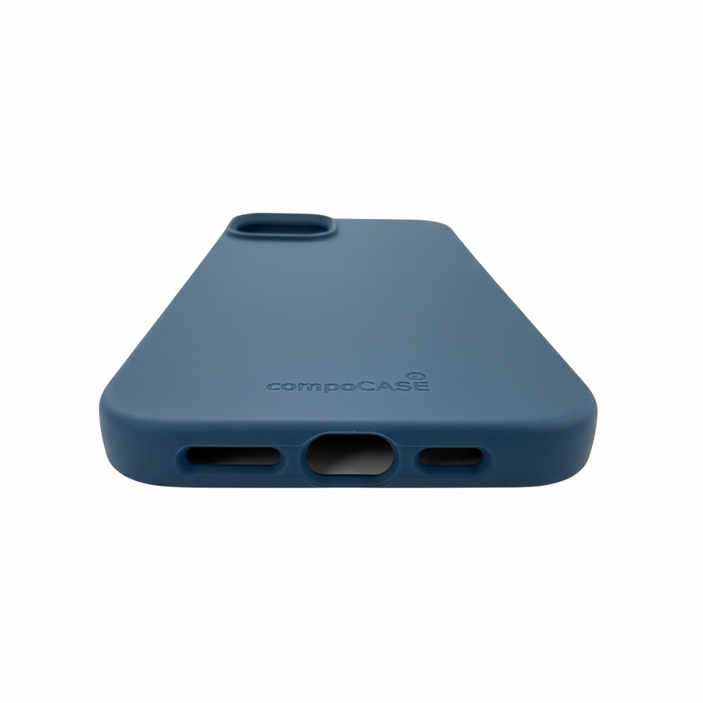 Nachhaltige iPhone 15 Plus Hülle blau Anschlüsse Stecker