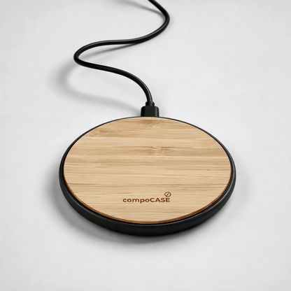Kabellose Holz-Ladestation Single aus Bambus mit Ladekabel