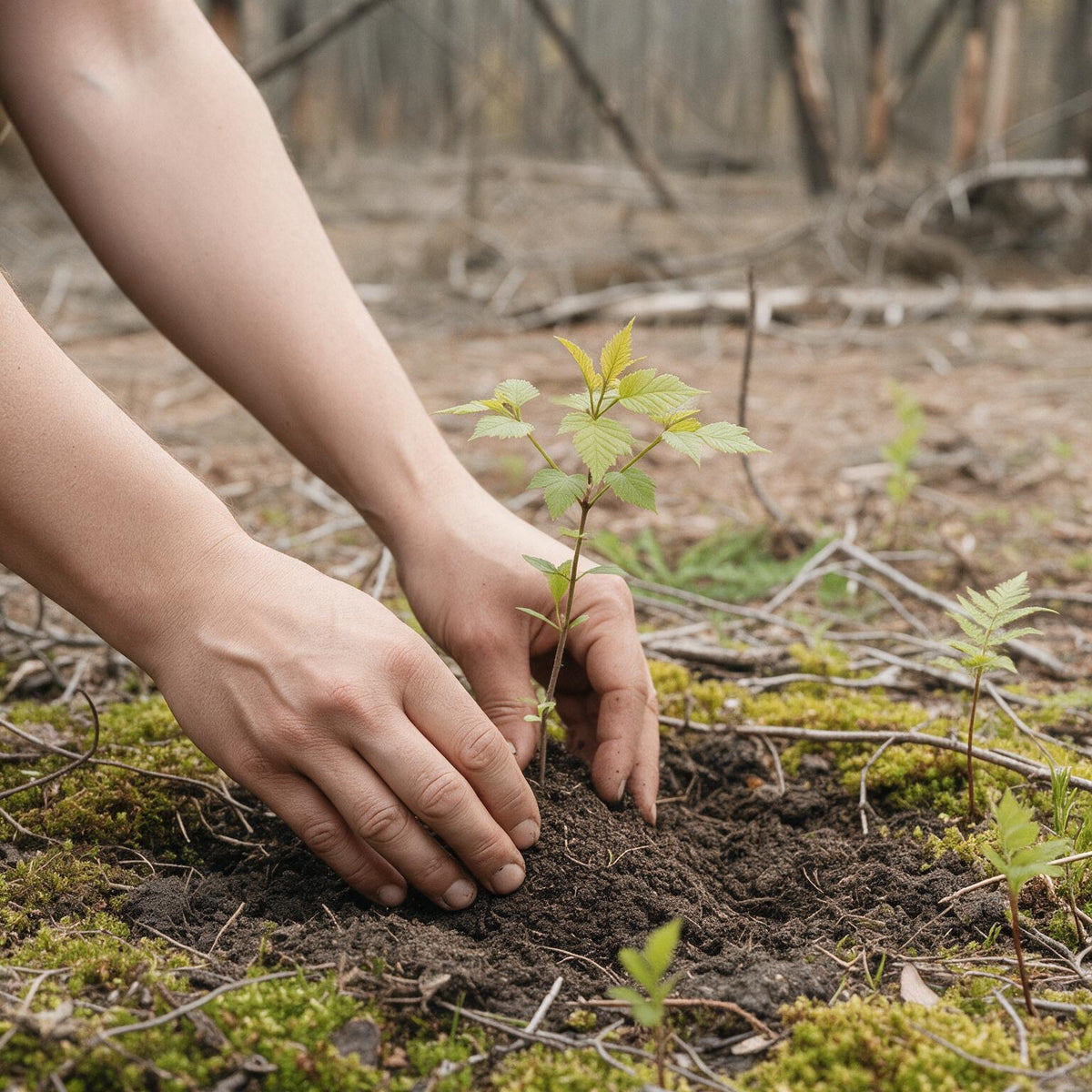 Hände pflanzen einen jungen Baum