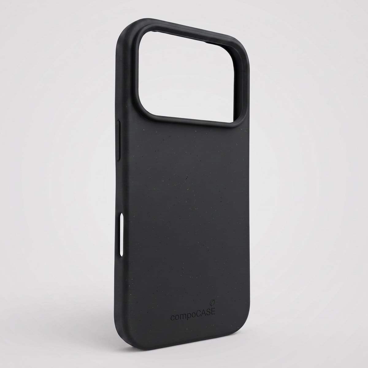 compoCASE Hülle für iPhone 17 Pro Max und 18 Pro Max in Midnight Black, Seitenansicht von links mit erhöhtem Kamerarand