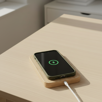 iPhone in compoCASE Hülle auf einer kabellosen Ladestation